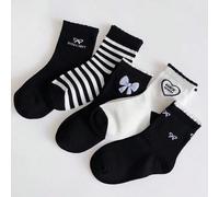 5 paia di calzini a righe con bordo a fungo e fiocco, adatti per l'autunno e l'inverno, calzini sportivi e casual per ragazze 8-12Y,2-3Y,12-16Y,3-8YA strisce,Motivo strutturatoTessuto in maglia