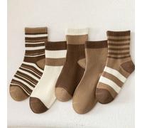 5 paia di calzini a righe spessi in lana merino per bambini, autunno/inverno 8-12Y,1-3Y,4-5Y,6-7YA striscePoliestere