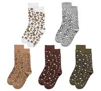 5 Paia Di Calzini A Tubo A Medio Tubo Di Stampa Leopardo, Calze Alla Moda E Personalizzata, Calze Da Donna, Calze Morbide E Confortevoli E Calze Calde.