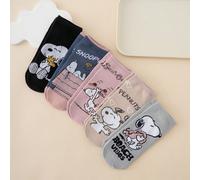 5 paia di calzini alla caviglia da donna con motivi divertenti della serie SNOOPY, come espressioni di cuccioli e skateboard, calzini sportivi adatti per tutte le stagioni, taglia europea e americana,