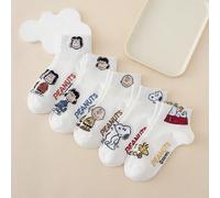 5 paia di calzini alla caviglia da donna con stampe divertenti di espressioni del cane Charlie Brown e lettere della serie SNOOPY, calzini sportivi traspiranti, adatti per tutte le stagioni, taglie eu