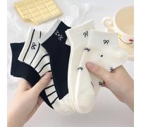 5 paia di calzini alla caviglia da donna, traspiranti e carini, con motivi a righe, fiocchi e pois, calzini invisibili, alla moda secondo lo stile Ins, bianchi e neri, adatti per l'uso casual quotidia