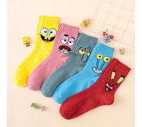 5 paia di calzini alla caviglia divertenti e personalizzati, con motivo a jacquard multicolore della serie Spongebob, con espressione di un polpo, unisex, adatti per lo sport, per tutte le stagioni, t