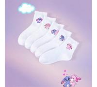 5 paia di calzini carini e confortevoli con stampe di Stitch e angeli, adatti per l'uso quotidiano, la Giornata internazionale della donna, San Patrizio, calzini a tema cartoni animati, morbidi e deli