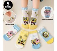 5 paia di calzini corti estivi traspiranti in rete per bambini, calzini con stampa divertente e novità di cartoni animati di SpongeBob, adatti per uso quotidiano, viaggi, scuola, calzini corti da indo