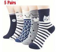 5 paia di calzini da donna adorabili con stampa di gatti - calzini divertenti e di media lunghezza - comodi per uso quotidiano, regalo perfetto per gli amanti dei gatti 39-42,36-39Animale,Geometrico,A