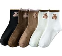 5 paia di calzini da donna in cotone, simpatici e divertenti, con occhi grandi, orsetto marrone, frutta, cuore, estetico, calzini alla caviglia, per studenti, vintage, kawaii, giapponesi, JK Preppy,