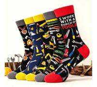 5 paia di calzini da uomo a metà polpaccio con stampa, serie Unique & Fun Daily Tools, calzini colorblock morbidi e comodi, regalo perfetto per nonno, marito, figlio 36-40,41-46LettereTessuto in magli