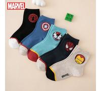 5 paia di calzini della serie Marvel con motivi a cartoni animati di Spiderman, Iron Man, Captain America, calzini equipaggio interessanti per bambini, comodi, traspiranti e durevoli, colorati, adatti