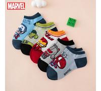 5 paia di calzini della serie Marvel - Spider-Man, Iron Man, Captain America a righe, con lettere, motivi a cartoni animati, calzini interessanti per bambini/giovani, calzini sportivi, adatti per tutt