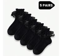 5 paia di calzini in rete neri con bordo arricciato per ragazze, calzini da principessa per la scuola, la danza, regali di compleanno, primavera/estate 8-12Y,0-6M,6-12M,1-2Y,2-3Y,3-8YColore unicoTessu