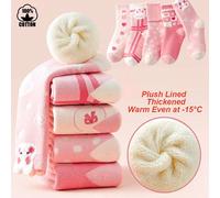 5 paia di calzini invernali spessi in cotone per bambini, con disegno di coniglietti rosa, calze termiche adatte per temperature fino a -15°C 1-4 anni,5-8 anni,9-14 anniFumetto,Grafico,quadriTessuto