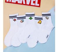 5 paia di calzini per bambini con supereroi Marvel, come Spider-Man, Iron Man, Captain America e Thor. Calzini a metà polpaccio per ragazze, con strisce sportive, in materiale di poliestere, design ca