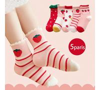 5 paia di calzini per bambini, ragazze e bebé, carini motivi cartoni animati di fragole, conigli, moda autunno inverno, calzini sportivi per bambini, taglie S M L XL 8-12Y,1-2Y,2-3Y,3-8YA strisce,Frut