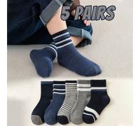 5 paia di calzini sportivi a equipaggio a righe e patchwork per bambini/unisex, morbidi, confortevoli, caldi, casual per autunno/inverno 8-12Y,1-3Y,12-16Y,3-8YA strisceTessuto in maglia