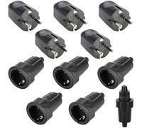 5 paia di connettori Schuko, 250 V, 16 A, IP54, connettore Schuko a 2 poli, set di accoppiamento Schuko, esterno impermeabile, nero e giunto in gomma senza cavo