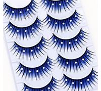 5 paia di extension 3D con occhi finti lunghi e spessi, colore blu, lucidi, per feste a tema, spettacoli teatrali