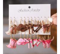 5 Paia di orecchini pendenti stile cowgirl, stile western, include ciondoli a forma di cappello da cowboy, stivali, testa di toro, regalo ideale per donne, madri, figlie, migliori amiche, feste, conce