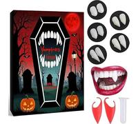5 paia di zanne da vampiro, denti da vampiro di Halloween per adulti, denti da vampiro riutilizzabili, zanne da vampiro adesive con palline di colla, denti da Dracula per feste, cosplay, Halloween, de