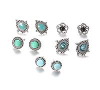 5 Paia Donne Boemia Faux Turchese Fiore Goccia D'acqua Orecchini Orecchini Gioielli Argento Antico Esecuzione Squisita Durable and Fashion