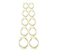 5 Paia Orecchini a Cerchio per Donna e Uomo - Acciaio Inossidabile 316L Ipoallergenici Senza Fine - Set 10/15/20/25/30mm, Oro