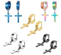 5 Paia Orecchini a Croce,Orecchini a Croce per Donna,Orecchini a Croce Uomo,in Acciaio Inossidabile,Nero,Oro,Blu,Argento,Colore,per Donne,Uomini,Unisex, per Feste Di Compleanno, Feste