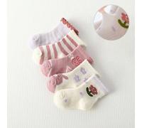 5 paia / set di adorabili calzini estivi per neonate con pattern coniglio e orli volant, perfetti per gli outfit della stagione matrimoniale 0-6M,6-12M,1-2YGraficoTessuto