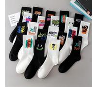 5 paia/set di calzini a mezza gamba da uomo con stampa casuale di lettere colorate a macchia d'inchiostro, adatti per l'autunno e Ognissanti Tagli Unica,39-42,43-46Colore unicoTessuto