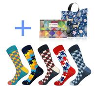 5 Paio Checker Plaid Jigsaw Righe Mix Modello Lungo Calzini Unisex Moda Casual