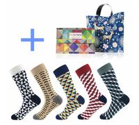 5 Paio Checker Plaid Jigsaw Righe Mix Modello Lungo Calzini Unisex Moda Casual