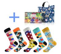 5 Paio Checker Plaid Jigsaw Righe Mix Modello Lungo Calzini Unisex Moda Casual