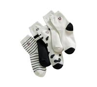 5 Pairs Calze Mucca Cotone Calzini Da Donna Metà Polpaccio Ricamo