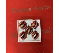 5 palline di Natale vintage vetro soffiato rosse con decorazioni Ø6,00cm 55475