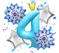 5 palloncini decorativi per feste di 4° compleanno, palloncini invernali a forma di fiocco di neve, grandi blu, 101 cm, numero 4, palloncini a forma di stella, per bomboniere, decorazioni invernali