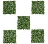 5 pannelli da parete in erba artificiale resistenti ai raggi UV, 25,4 x 25,4 cm, sfondo in legno di bosso in plastica per interni ed esterni, protezione della privacy e vegetazione a bassa