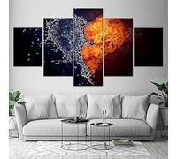5 pannelli da parete stampe su tela Astratto Acqua fuoco a forma di cuore,Quadro Multipannello su Tela,quadro moderno 5 pezzi in legno vogue,Tela Decorativa per Soggiorno Stanza da Letto 100x55cm