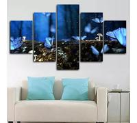 5 pannelli da parete stampe su tela Farfalle blu incandescenti nella foresta ,Quadro Multipannello su Tela,quadro moderno 5 pezzi in legno vogue,Tela Decorativa per Soggiorno Stanza da Letto 100x55cm