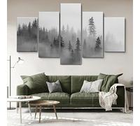 5 pannelli da parete stampe su tela Foresta di nebbia di montagna bianca e nera,Quadro Multipannello su Tela,quadro moderno 5 pezzi in legno vogue,Decorativa per Soggiorno Stanza da Letto 100x55cm