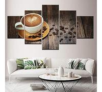 5 pannelli da parete stampe su tela Una tazza di caffè in grani,Quadro Multipannello su Tela 5 Pezzi,quadro moderno 5 pezzi in legno vogue,Tela Decorativa per Soggiorno Stanza da Letto 100x55cm