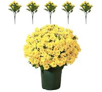 5 PCS Artificial Outdoor Sunset Mums Flowers, Colorful, Artificial Decorative Bouquets for Indoor and Outdoor(Yellow)