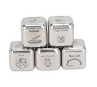 5 Pcs Dadi Per Buongustai, Dadi Per Cena Acciaio Inossidabile a 6 Lati, Dadi Da Asporto Giochi Di Dadi Per Decisioni Alimentari Per Natale San Compleanno
