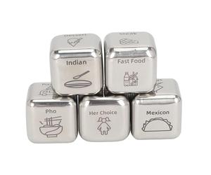 5 Pcs Dadi Per Buongustai, Dadi Per Cena Acciaio Inossidabile a 6 Lati, Dadi Da Asporto Giochi Di Dadi Per Decisioni Alimentari Per Natale San Compleanno