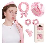 5 Pcs Ferro Arricciacapelli Senza Calore, Bigodini per Styling Capelli, Set di Bigodini per Capelli e Cuffia,Fascia Morbida Curler Arricciacapelli per Capelli Medi Lunghi-Rosa