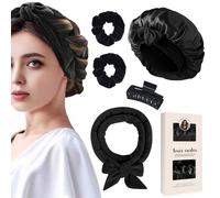 5 Pcs Ferro Arricciacapelli Senza Calore, Bigodini per Styling Capelli, Set di Bigodini per Capelli e Cuffia,Fascia Morbida Curler Arricciacapelli per Capelli Medi Lunghi-Nero