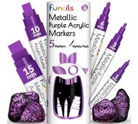 5 pennarelli indelebili viola metallizzati, punta extra fine, sottile e jumbo (1 mm, 3 mm, 6 mm, 10 mm, 15 mm), per tessuti, metallo, plastica, tela, legno, pittura su roccia, vetro, colore viola