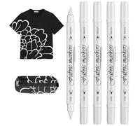 5 penne a doppia punta per tessuto ad asciugatura rapida, resistenti allo sbiadimento, per disegni permanenti su tela e accessori, penna bianca da disegno in tessuto