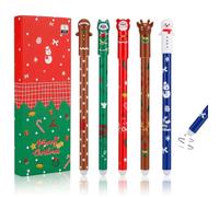 5 penne cancellabili, 0,5 mm, penna a sfera natalizia | Queste penne cancellabili con inchiostro blu sono ideali per Natale, compleanni e riempire il calendario dell'Avvento.