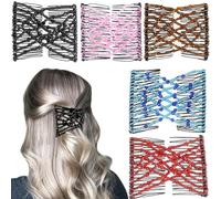 5 pettini elastici magici per capelli, forcine per capelli, per donne e ragazze, stile vintage, multiuso, accessori per capelli (nero, caffè, rosa, rosso, blu)