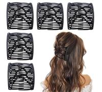 5 pettini elastici per capelli, regolabili, per donne e ragazze, senza pieghe, accessori per capelli vintage, per chignon, ricci e spessi, coda di cavallo (nero)