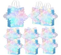 5 pezzi/10 pezzi/Set, Sacchetti regalo a tema fiocco di neve, sacchetti di carta a tema fiocco di neve, sacchetti per caramelle e spuntino olografici blu per neonati, principesse, feste di compleanno